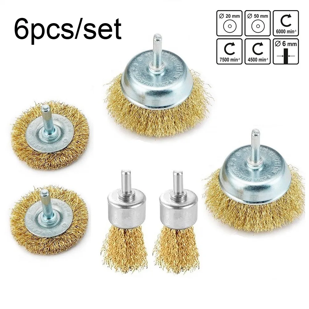 

6 Pcs Crimped Wire Wheel Cup Brush Set Universal Tools Set For Power Drill Rust Removal Stripping And Abrasive