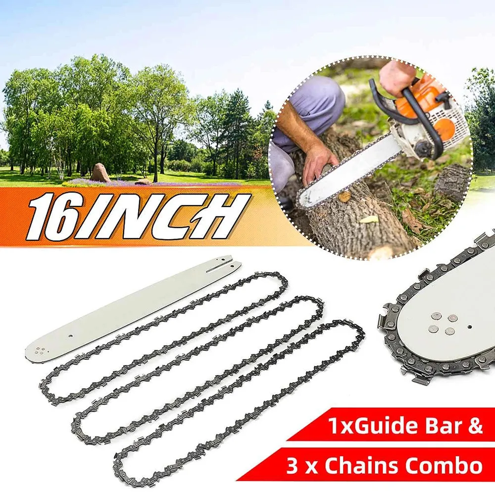 

16 Inch Chain Saw Guide Bar With 3pcs Chains For STIHL 009 012 021 E180 MS180 Replacement Attachment