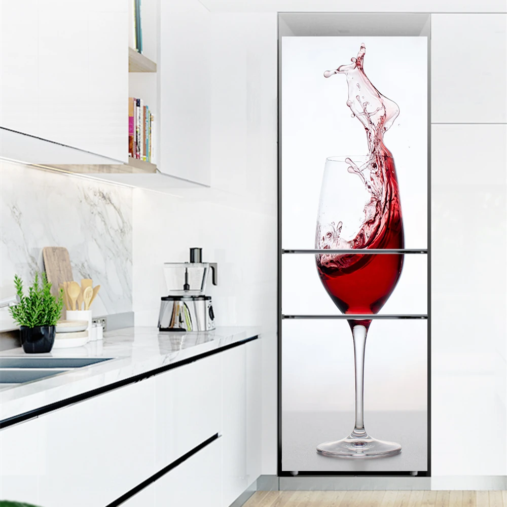 Kitchen Sticker On The Fridge Stickers Wine 3D Refrigerator Wallpaper Beer Freezer Vinyl Film Door Cover Decor Decal Mural Art | Дом и сад
