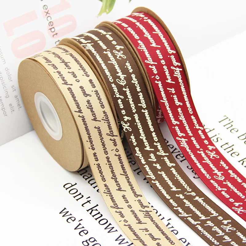 

25mm Polyester Ribbon Reverse Printed Letters Diy Jewelry Gift Packaging Flowers Baking Wrapping Tape