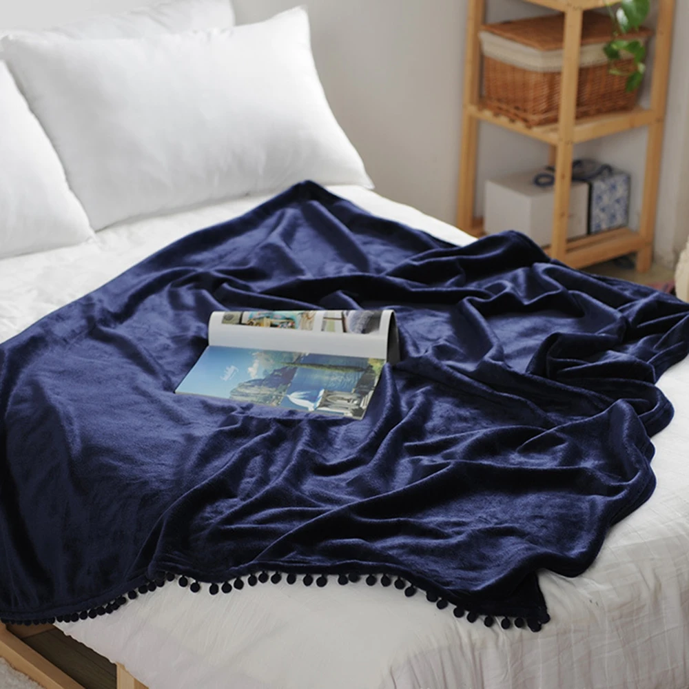 

Winter Warm Soft Crystal Velvet Blanket Throw with Tassels Balls Comfy Home Bedding Sofa Baby Solid Blanket Q30