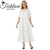 2021 fashion casual pure color dress large size loose dress temperamental mid sleeve embroidered dress s xl