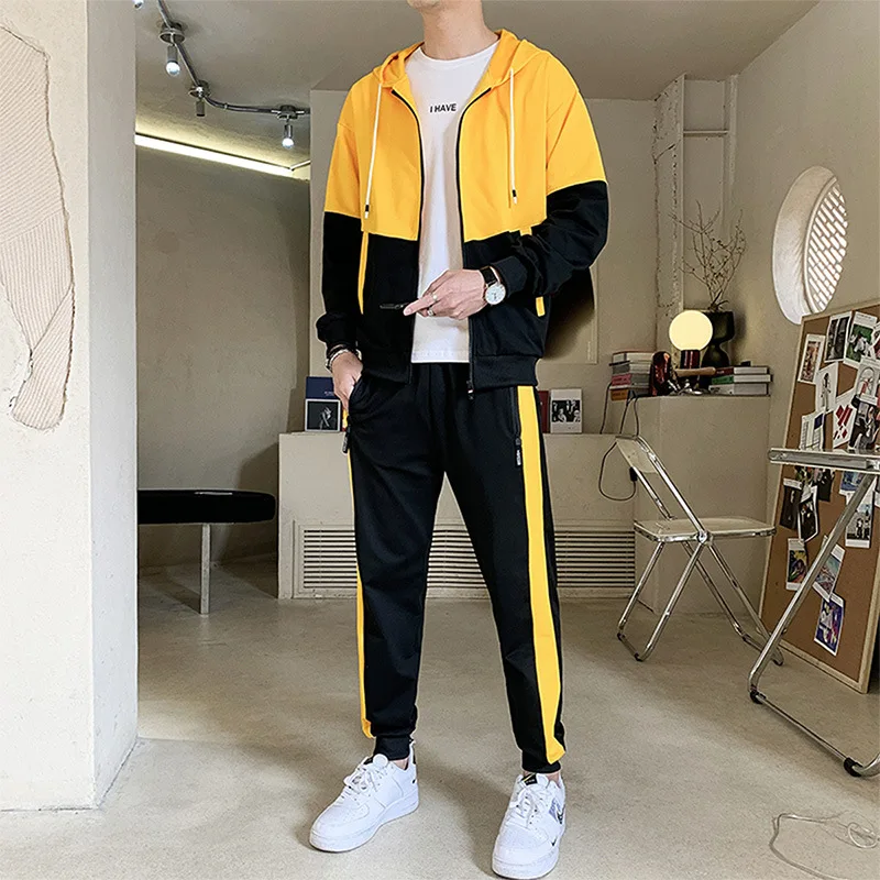 

Men Tracksuit Two Pieces Set 2021 Spring Autumn Men's Set Hooded Sweatshirt+Pants Fashion Hoodie Sportswear Suit Mens Clothing
