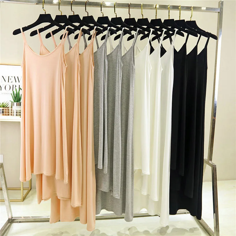 

Vintage Solid Spaghetti Dress Women 2021 Elegant O Neck Long Sexy Modal Dresses Summer Autumn Korean Lady sleeveless Vestidos
