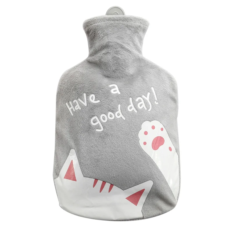 Grey-Paw Большая сумка для горячей воды, грелка для рук, зимняя грелка, 1000 мл, контейнер, наполненный водой, резиновая подкладка, грелка для рук - Цвет: Grey-Paw