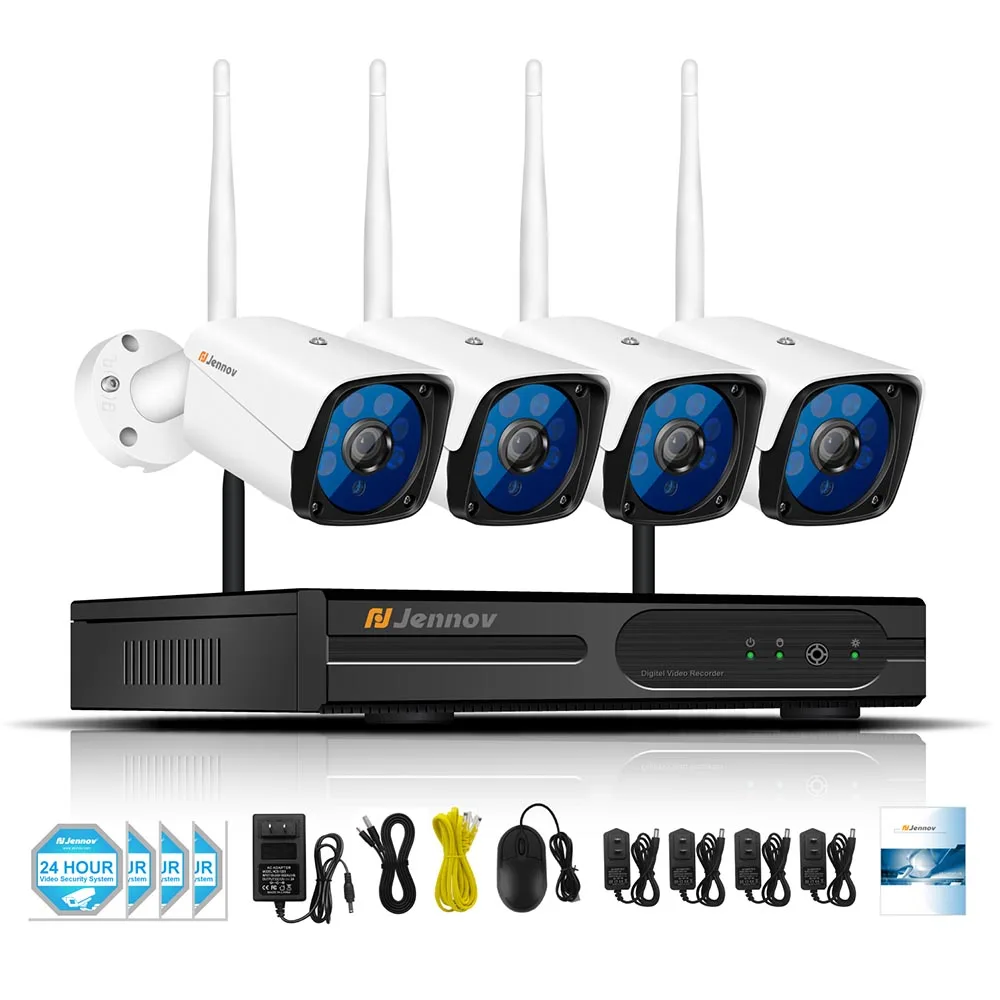 Jennov 8-канальная аудио камера безопасности, система Wifi, видеонаблюдение, 2МП, 1080 P, CCTV камера, система NVR, комплект, HDMI, ночное видение, IP Cam - Цвет: 4 Pcs Cameras