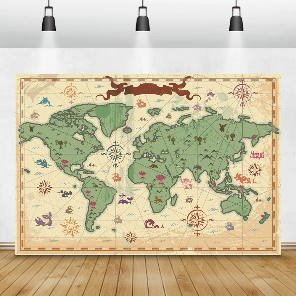 

Laeacco Birthday Photo Backdrop World Map Globe Suitcase Balloons Newborn Baby Shower Photography Background For Photo Studio