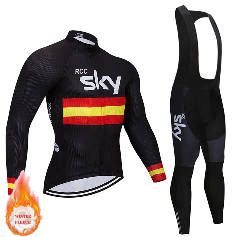 

RCC SKY Cycling Jersey Set Winter Thermal Fleece Cycling Clothing Long Sleeve Men's Road Bike Suit MTB Maillot Culotte