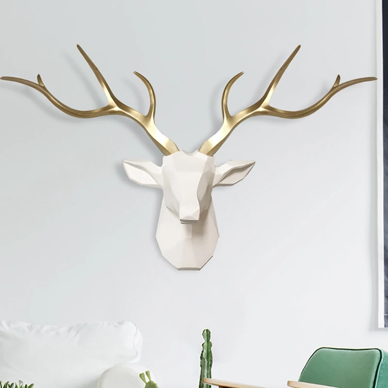 Escultura de cabeza de ciervo 3D extragrande, decoraci&oacute;n para colgar en la pared, estatua de ciervo, accesorios de decoraci&oacute;n para el hogar y la sala de estar-4