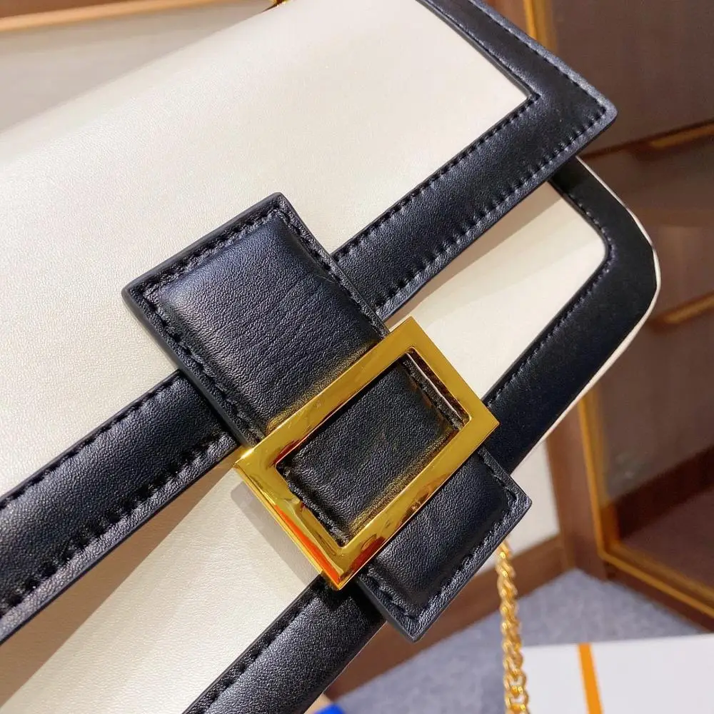 

Shoulder Messenger Bag With Logo Autumn and Winter Fashion Bags for Women Genuine Leather Color Matching Flip Chain