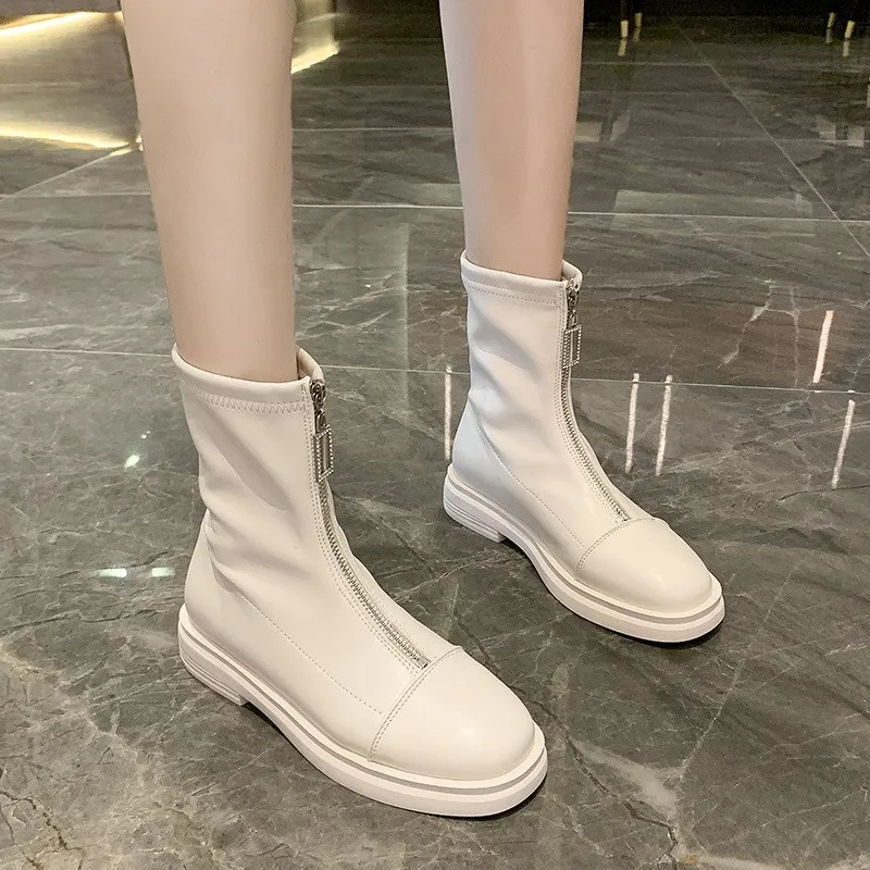 

Martin boots women's fashion short boots single boots British front zipper thin boots