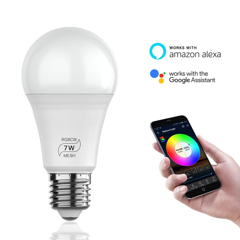 1/3/4/10 шт. смарт-лампы в виде Беспроводной Bluetooth 4,2/WI-FI вариант версия E27 лампы для домашнего освещения 7 Вт RGB+ CW+ WW холодный+ теплый свет с регулируемой яркостью