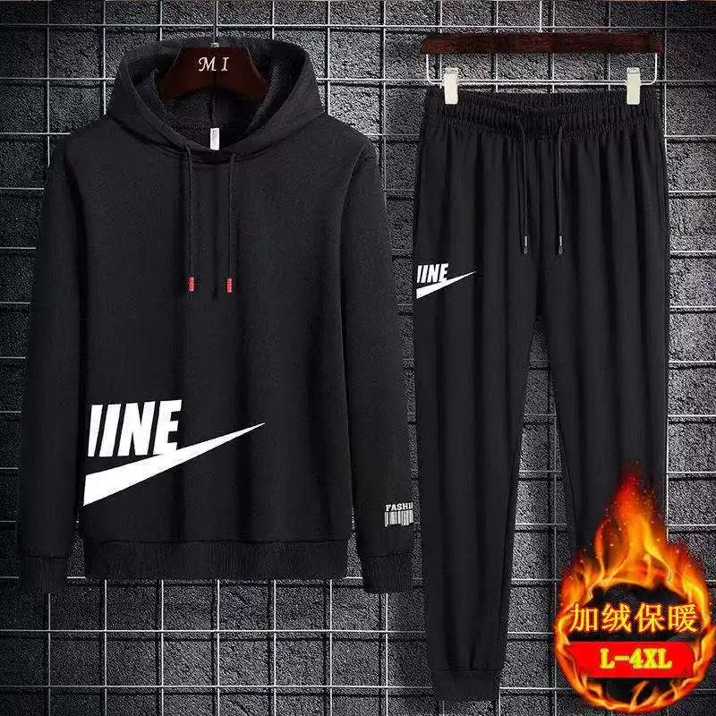 

2021 autumn winter brand fashion men's two-piece striped sportswear men's hooded top outdoor sports pants sports suit