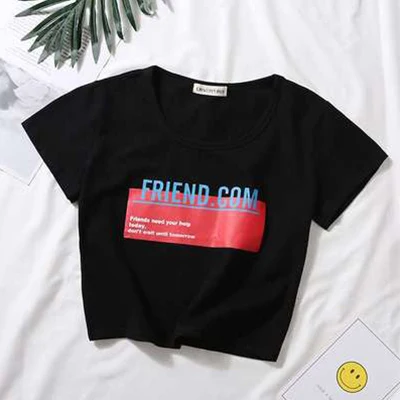 F-Black Повседневные однотонные Короткие топы с буквенным принтом, женские модные тонкие футболки с коротким рукавом, летние женские модные простые футболки с графикой, Новинка - Цвет: F-Black
