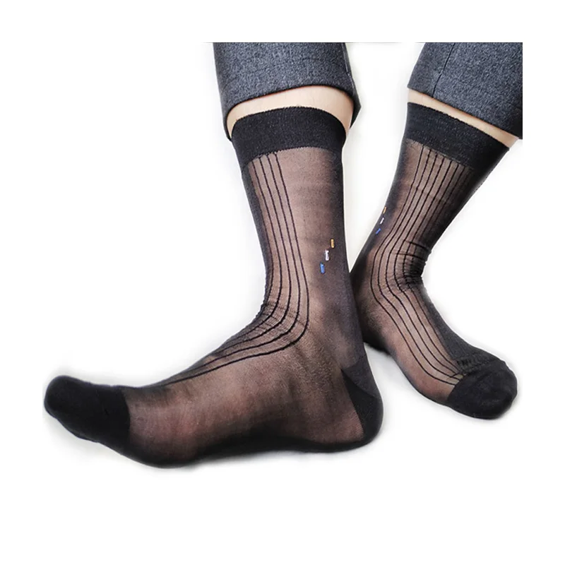 Men Business Dress Nylon Socks Softy Silk Striped Male Formal Suit Hose Sexy Sheer Comfortable Fetish Collection