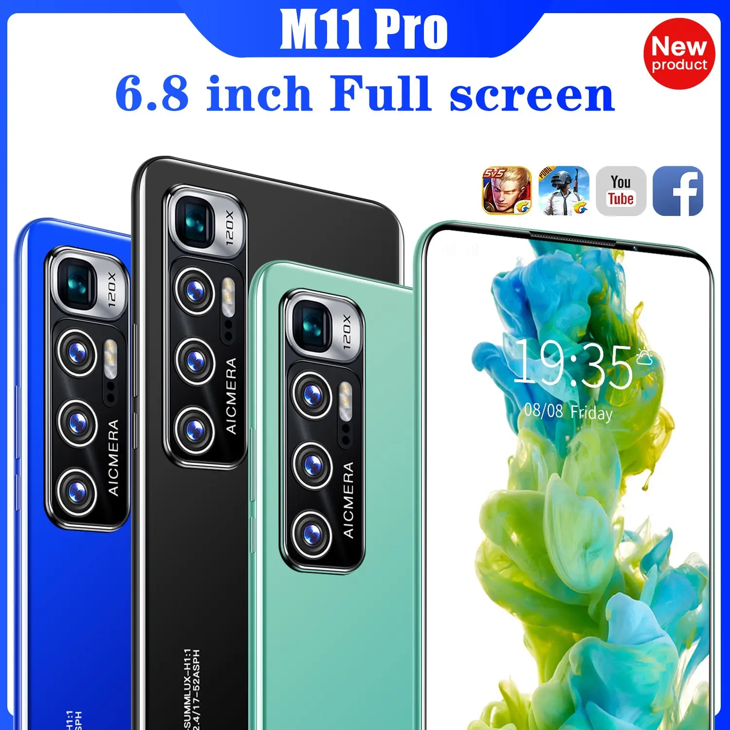 

M11 Pro 6.8 Inch 128gb/256gb 5600mah Deca Core Andriod 10.0 Mobile Phones Fingerprint Identification 5g Network Smart Phone