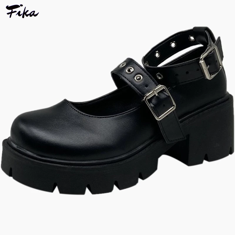 

Platform Lolita Shoes Japanese Style Women Soft Leather Heel Shoes 2021 Ladies College Student Black Mary Jane Shoes Goth Punk
