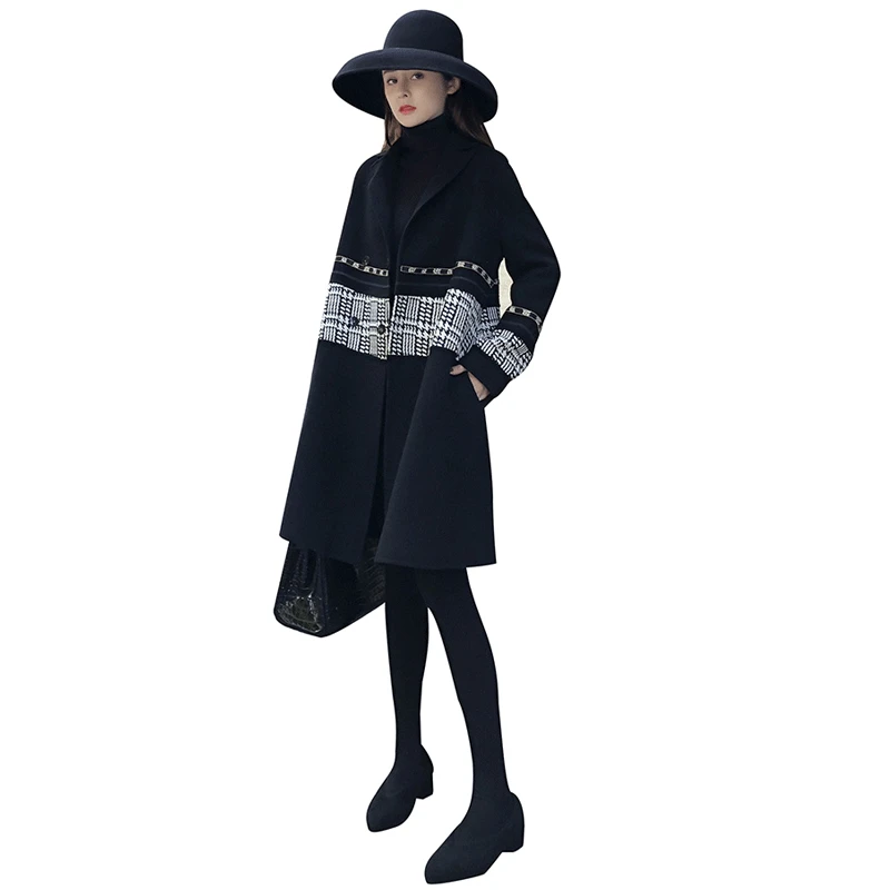 

Houndstooth Korean Loose Elegant Coat Thick Vintage Black Long Jacket Women Coat 2020 Abrigo Mujer Invierno Coat Women EH50CO