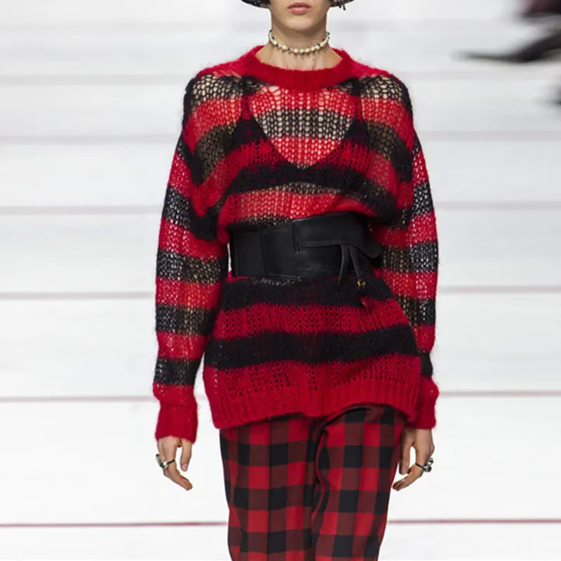 Сексуальный прозрачный свободный свитер 2019 осень женский негабаритный уличная