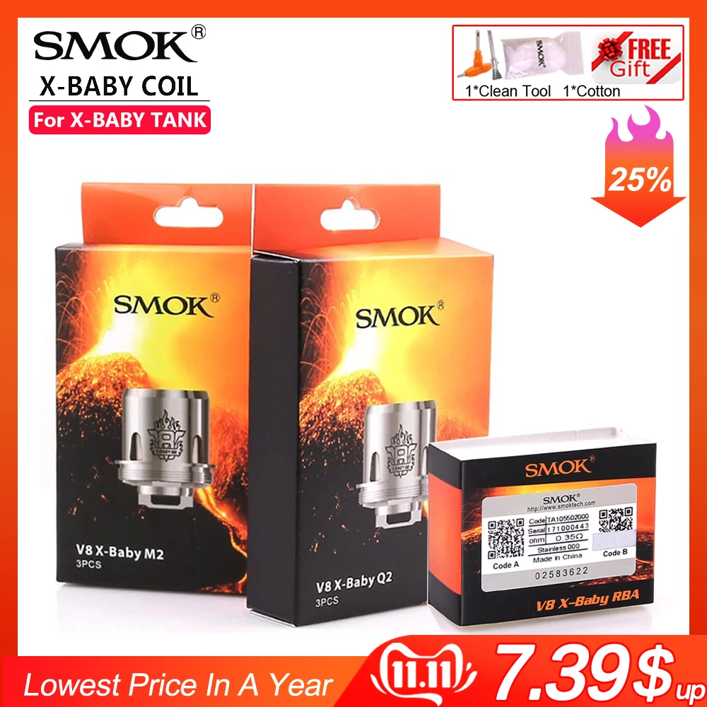 Оригинальный электронных сигарет SMOK TFV8 X BABY M2 Q2 катушки Детские РБА 0.25ohm 0.4ohm