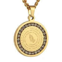 hzman bible verse prayer necklace christian jewelry gold stainless steel praying hands coin medal pendant