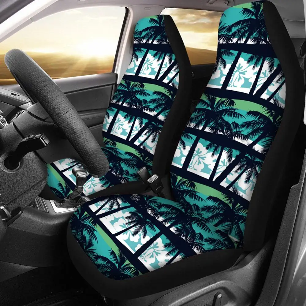 

INSTANTARTS Easy to Install Car Seat Covers Tropical Coconut Tree Printed Vehicle Seat Cushion Washable Covers 2 Packs Stretch