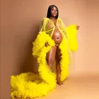 Женские тюлевые платья с длинным рукавом, вечерние платья большого размера, прозрачные, для беременных, ярко-желтого цвета, платье для выпускного вечера