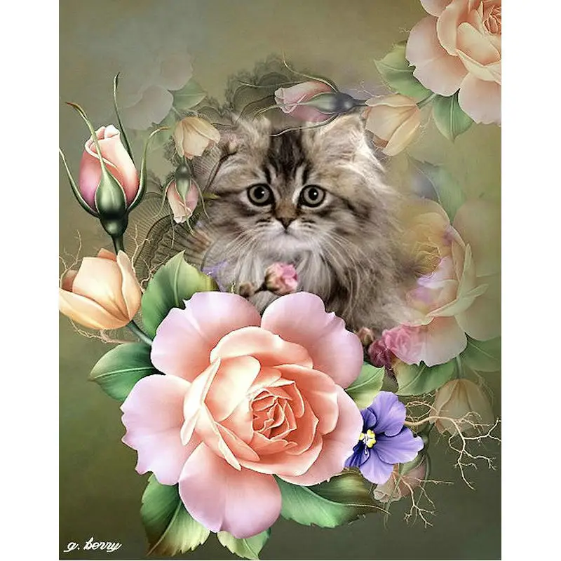 Алмазная 5d картина с кошкой и розой вышивка крестиком цветок полноразмерная из