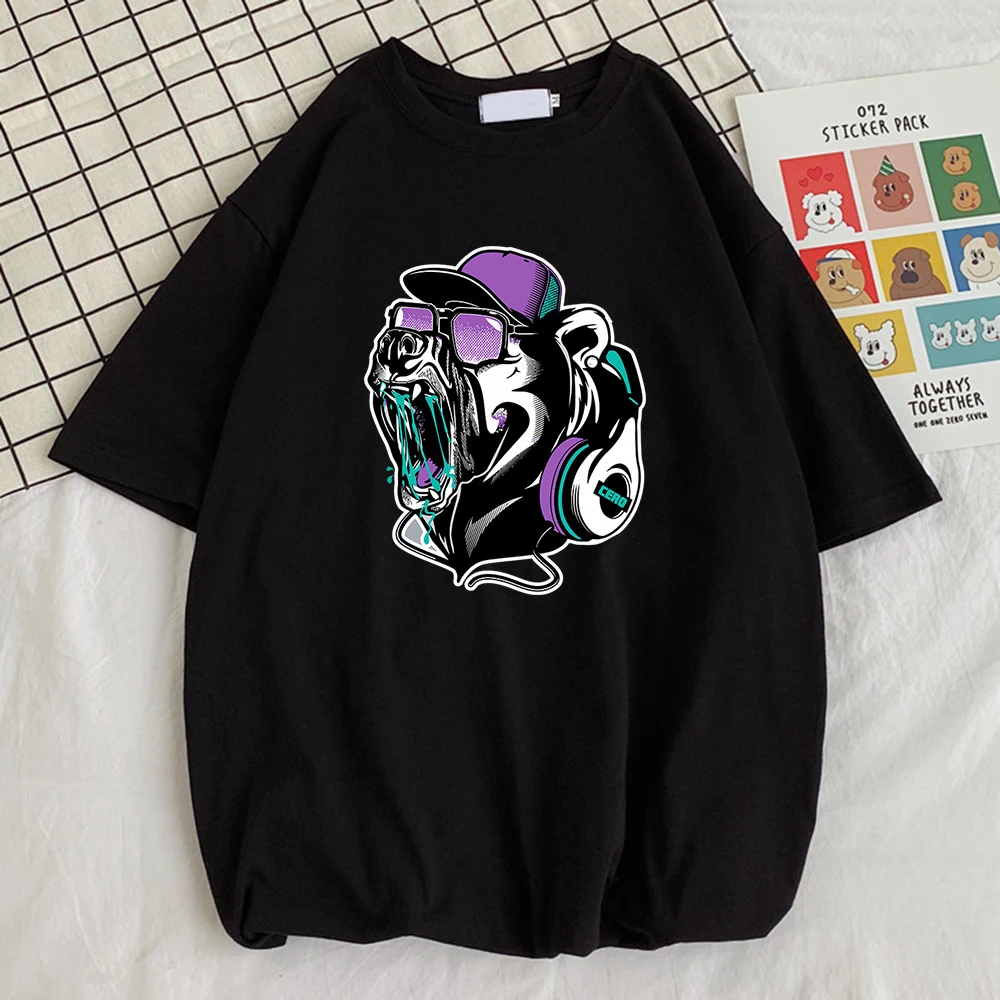 

Hip Hop Listen Music Bear Printed Man T-Shirt Street Design T Shirt Funky T-Shirts Style Vintage Men Short Sleeve