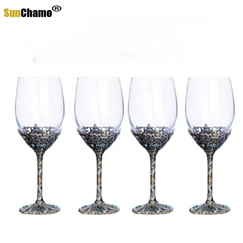 

Nordic Enamel Red Wine Glass Decanter Golden Suit Wedding Classical Retro Creative Goblet Zinc Alloy Champagne Glass Gift Box