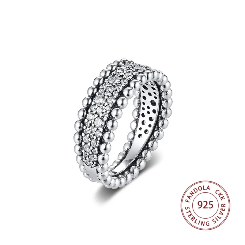 Аутентичные 925 серебряное кольцо чистый фианит бисером проложить обручальное