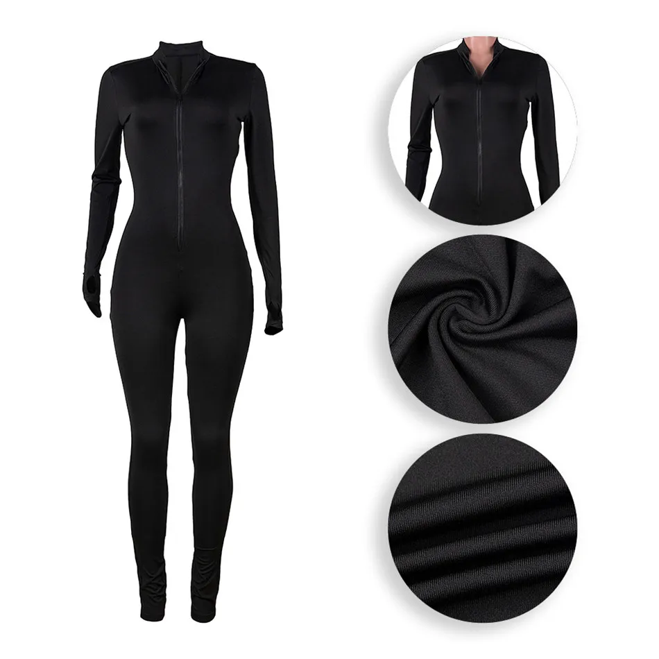 

Women Jumpsuit NewZipper Up Solid Color Sexy Bodycon Long Sleeve High Strech Nightclub Activewear Romper Wholesale Dropshipping
