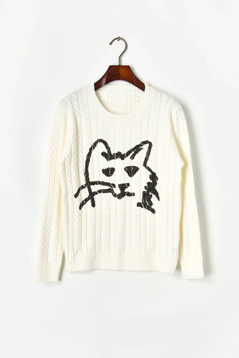 Women Sweaters and Pullovers 2019 Autumn Winter Clothes Cute Cat Twist Round Neck Long Sleeve Knit Top | Женская одежда