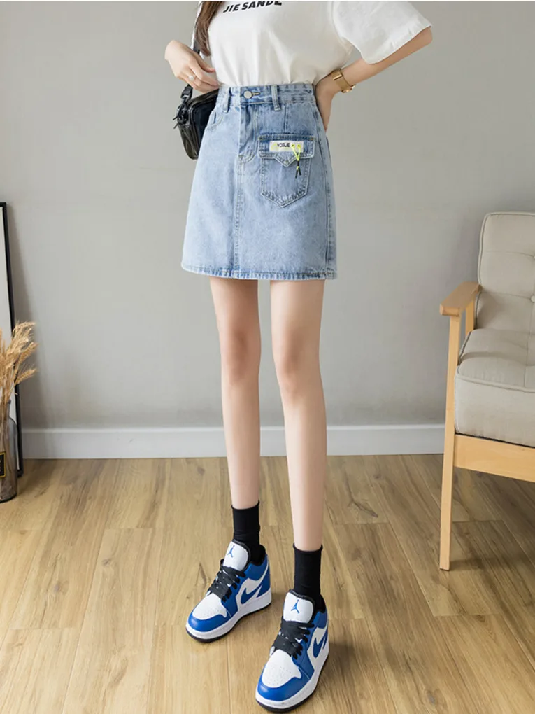 

High Waist Denim Skirts For Girls Summer Thin 2021 New Women Fashion A-line Hip Wrap Skirt Mini Pencil