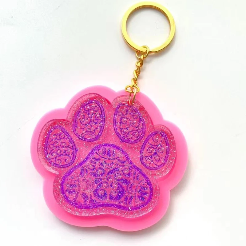 

T8DE Cute Dog Paw Keychain Epoxy Resin Mold Earrings Pendant Casting Silicone Mould DIY Crafts Jewelry Casting Tool