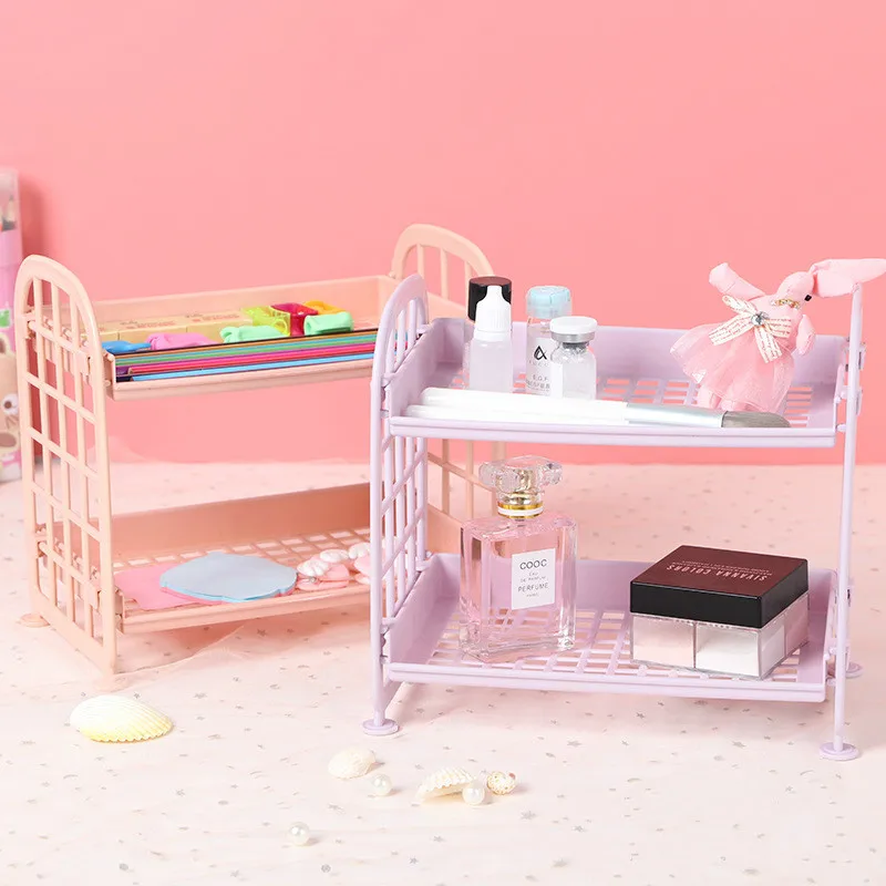 

Пластиковая двухслойная Складная стойка для хранения Ins, маленькая Складная Косметика, аксессуары для мелочей, органайзер для дома, рабочег...