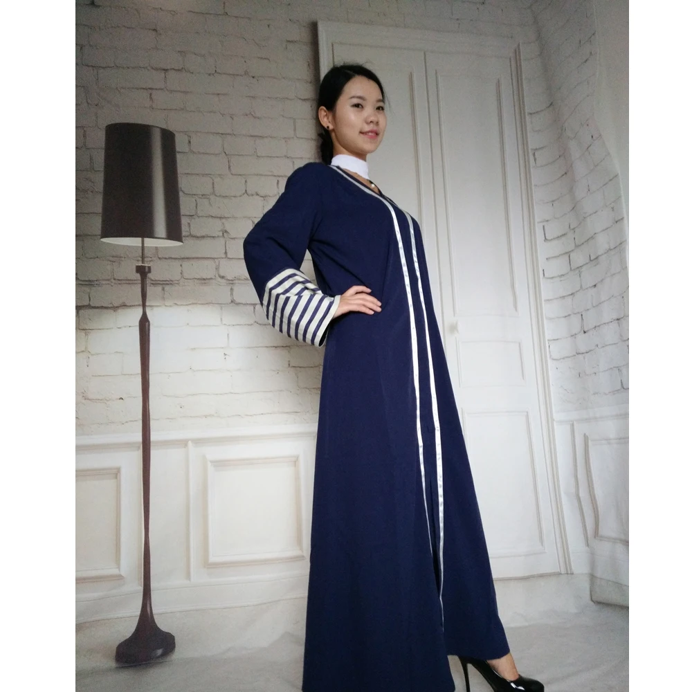 

Muslim Fashion Long Sleeve Cardigan Kaftan Dress Navy Robe Casual Plus Size Robe Islamic Abaya Long Dresses Maxi Gown Patchwork