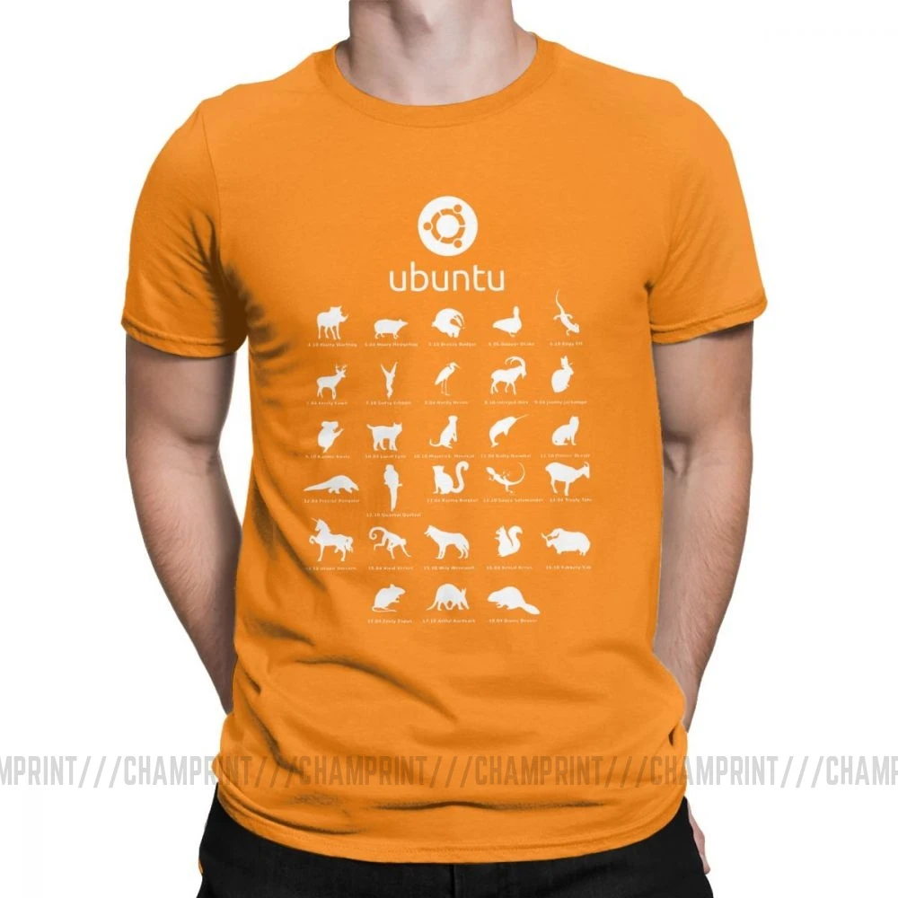 Забавные футболки Ubuntu Linux для мужчин, хлопковая Футболка с вырезом лодочкой, Distro Linux Debian, футболки с коротким рукавом, одежда с принтом - Цвет: Оранжевый