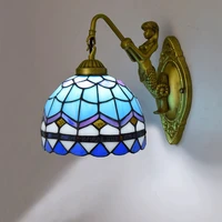 european style vintage tiffany colored glass living room dining room bedroom bar club aisle mediterranean blue wall lamp
