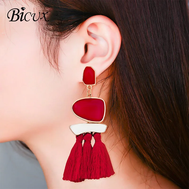 Женские длинные серьги-кисточки в богемном стиле BICUX винтажные геометрические