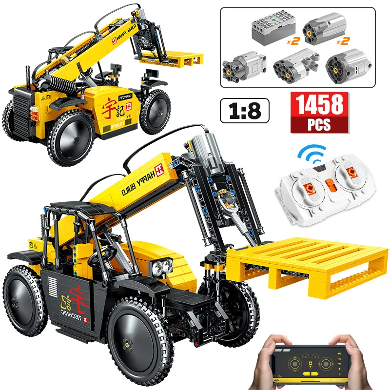 

1458pcs City MOC APP RC Car Bricks Engineering High-tech Remote Control Lift Forklift Vehicle Building Block Toys For Kids Gifts