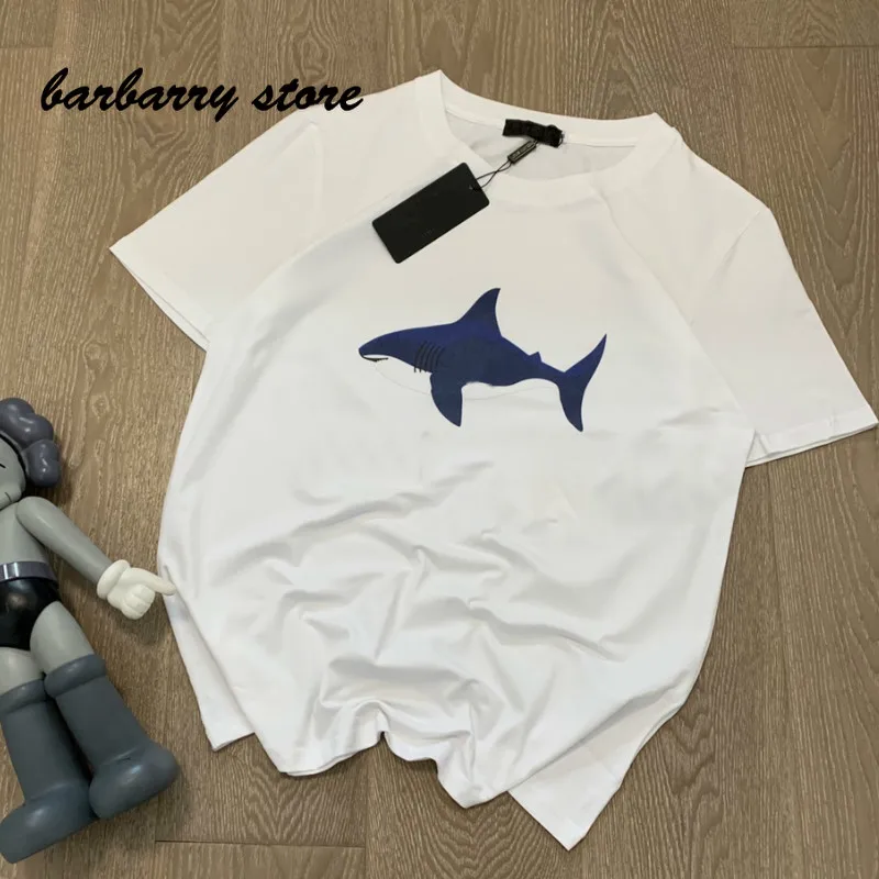 

Женский топ с коротким рукавом, Повседневная Свободная футболка с принтом акулы и букв, роскошный дизайн 2021