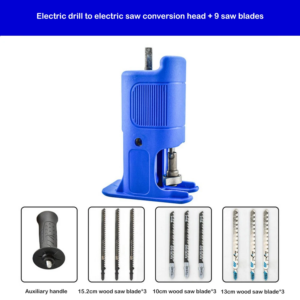 

Cordless Reciprocating Saw Adapter Set Modified Electric Drill Hand Tool Wood Metal Cutter Drill Converter Kit with 3/9 Blades