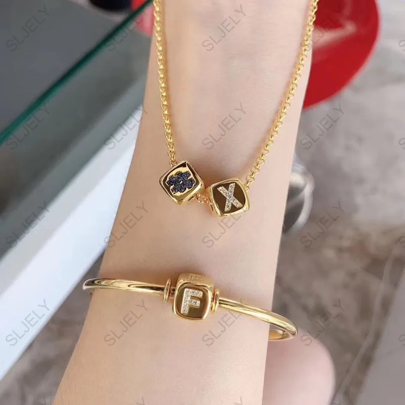 [DIY ожерелье] DIY Женская мода уникальное желтое золото Цвет циркон Начальная буква