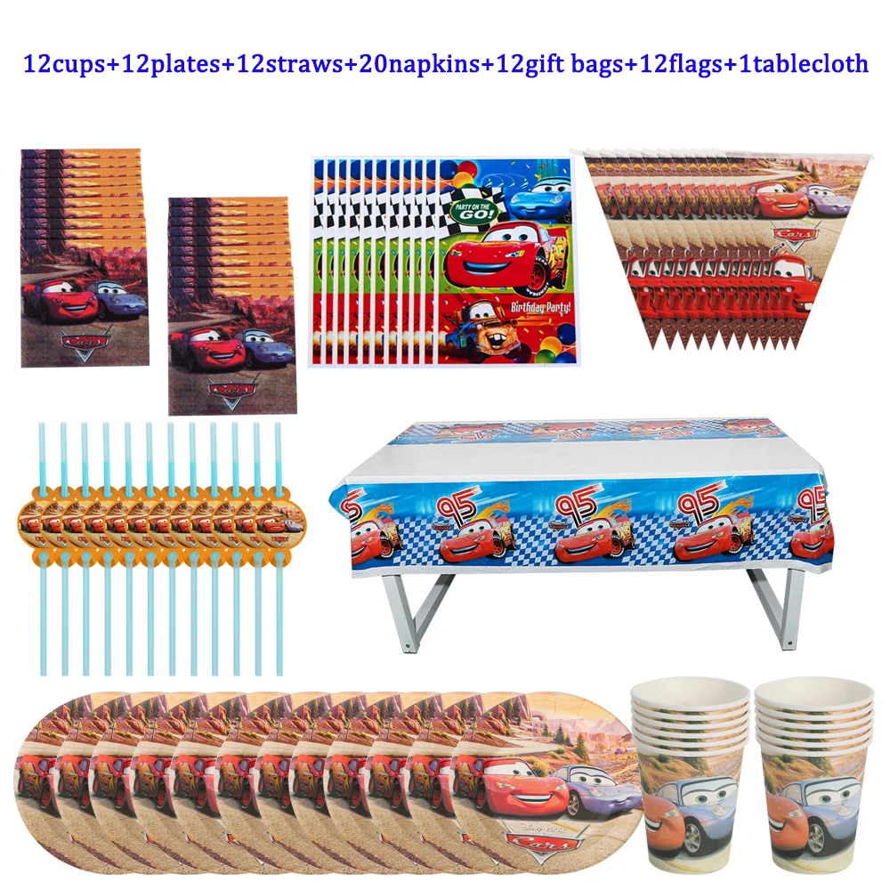 

McQueen тарелки для украшения дня рождения, тарелки, Подарочный пакет, детский душ, Дисней, одноразовая посуда, принадлежности, 81/36 шт., костюм