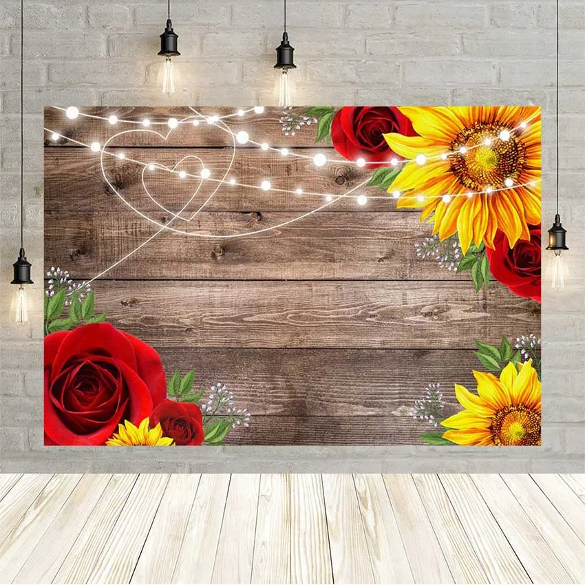 

Avezano Wedding Backdrop For Photography Flowers Retro Wooden Board Glitter Light Baby Shower Background Photocall Photo Studio