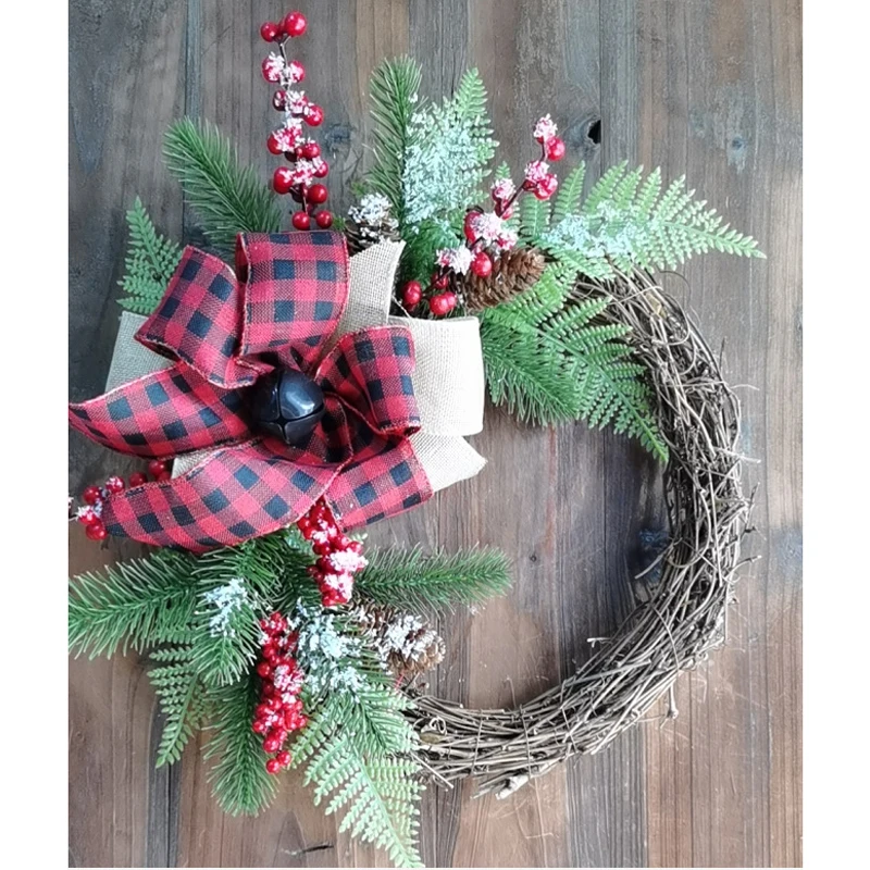 

Декоративные подвески Рождественский венок из искусственного ротанга с листьями и бантом для домашних магазинов