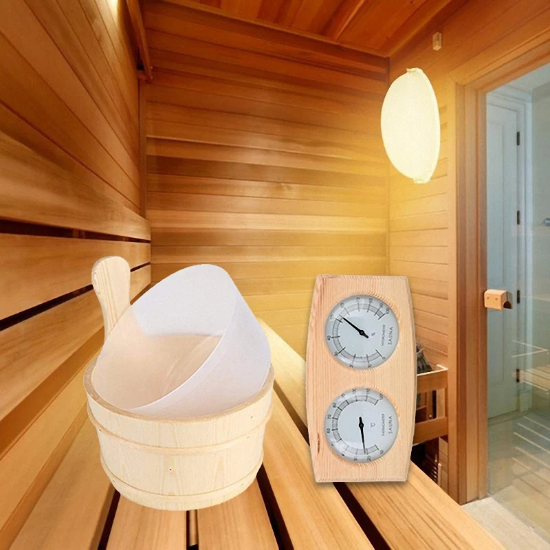 

4 Pieces Of Sauna Accessories Wooden Barrel Sauna Barrel With Wooden Spoon Lining Sauna Thermometer Hygrometer