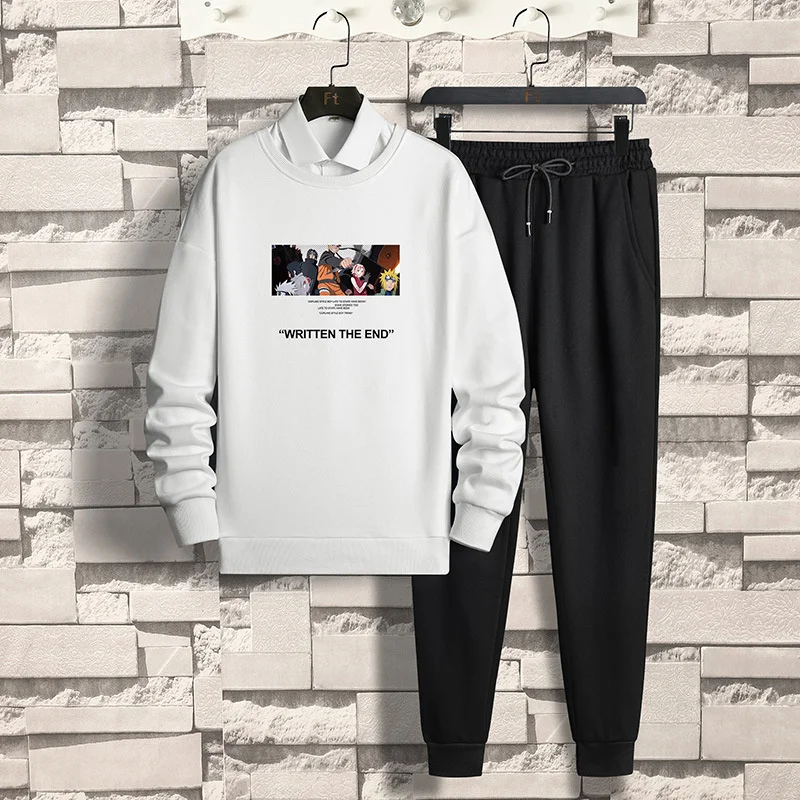 

Мужской спортивный костюм из двух предметов, костюм с круглым вырезом и принтом в стиле пэчворк, спортивная одежда для студентов и мужей, 2022