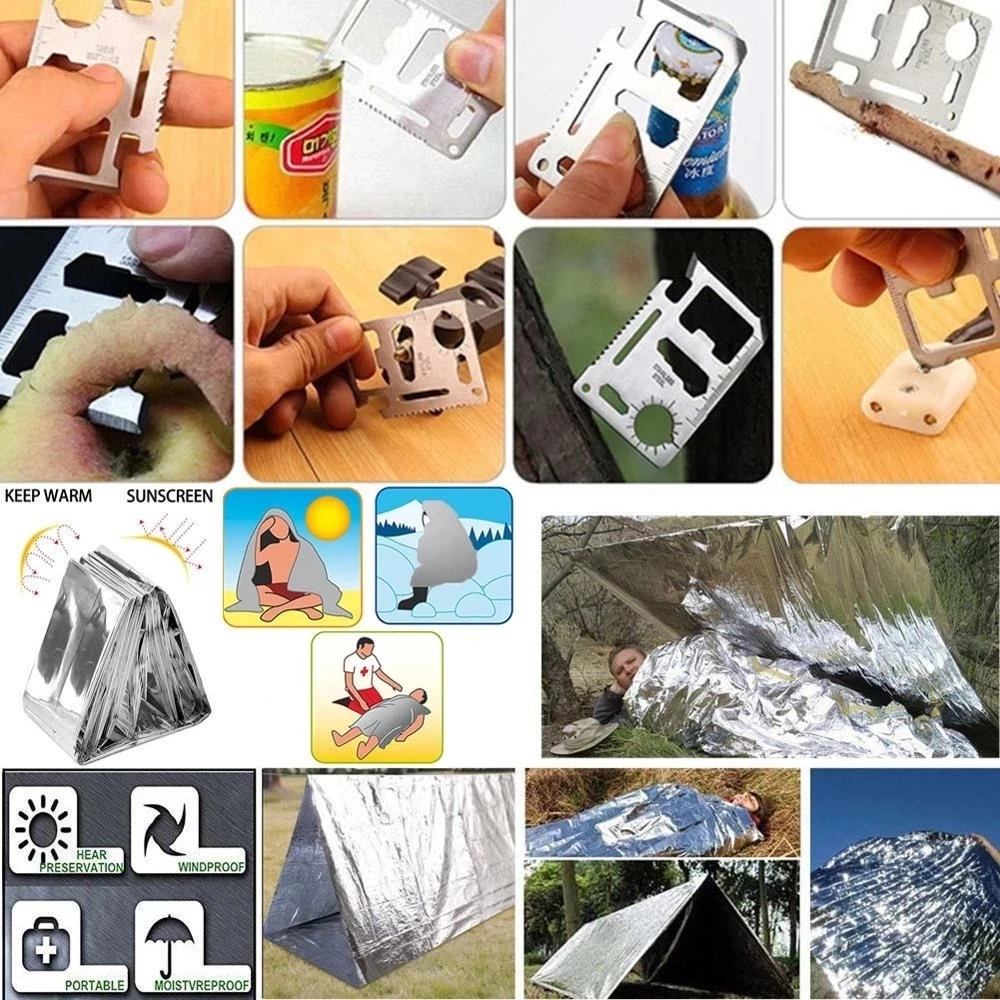 

11-in-1 survival kit, outdoor travel mini camping tool, emergency multi-function first aid kit, suitable for camping adventure
